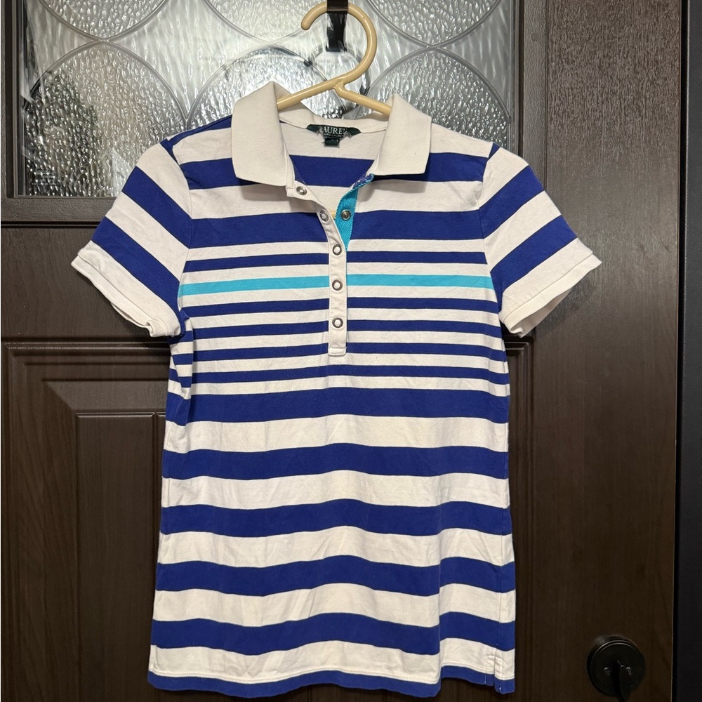 Lauren Ralph Lauren Navy and White Striped Polo - Women’s Small